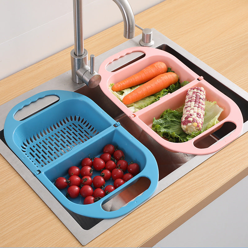 Folding Drain Basket Leaking Fruit Box Vegetable Container Drain Rack Sink with Handle Storage Baskets 4073757921733
