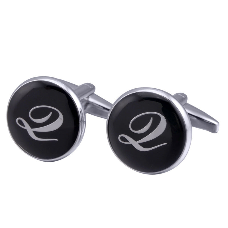 French Cufflinks black round Enamel Traditional letter Cufflinks 4092388495719