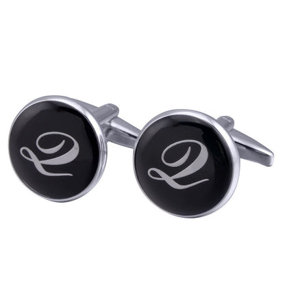 French Cufflinks black round Enamel Traditional letter Cufflinks 4092388495719