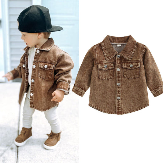 Autumn New Kids' Overcoat Boys Girls Toddlers Casual Solid Color Long Sleeve Lapel Denim Shirt Jacket 40bc68e9 714d 468c b43b