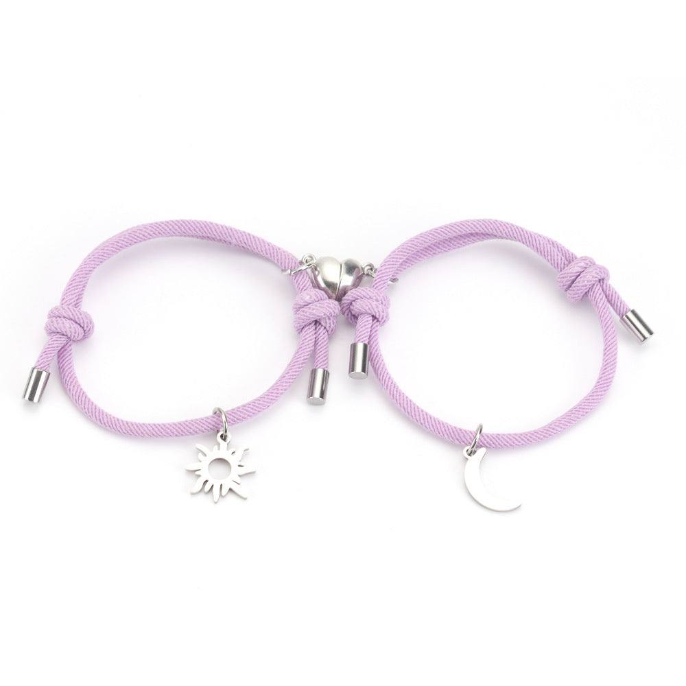 Stainless Steel Titanium Sun And Moon Pendant Couple Bracelet 40d3595b bf37 4e82 b837 385ab49d2df3