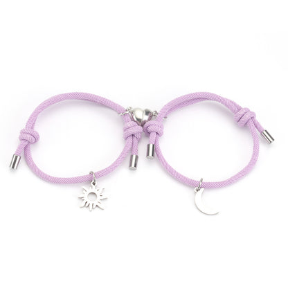 Stainless Steel Titanium Sun And Moon Pendant Couple Bracelet 40d3595b bf37 4e82 b837 385ab49d2df3