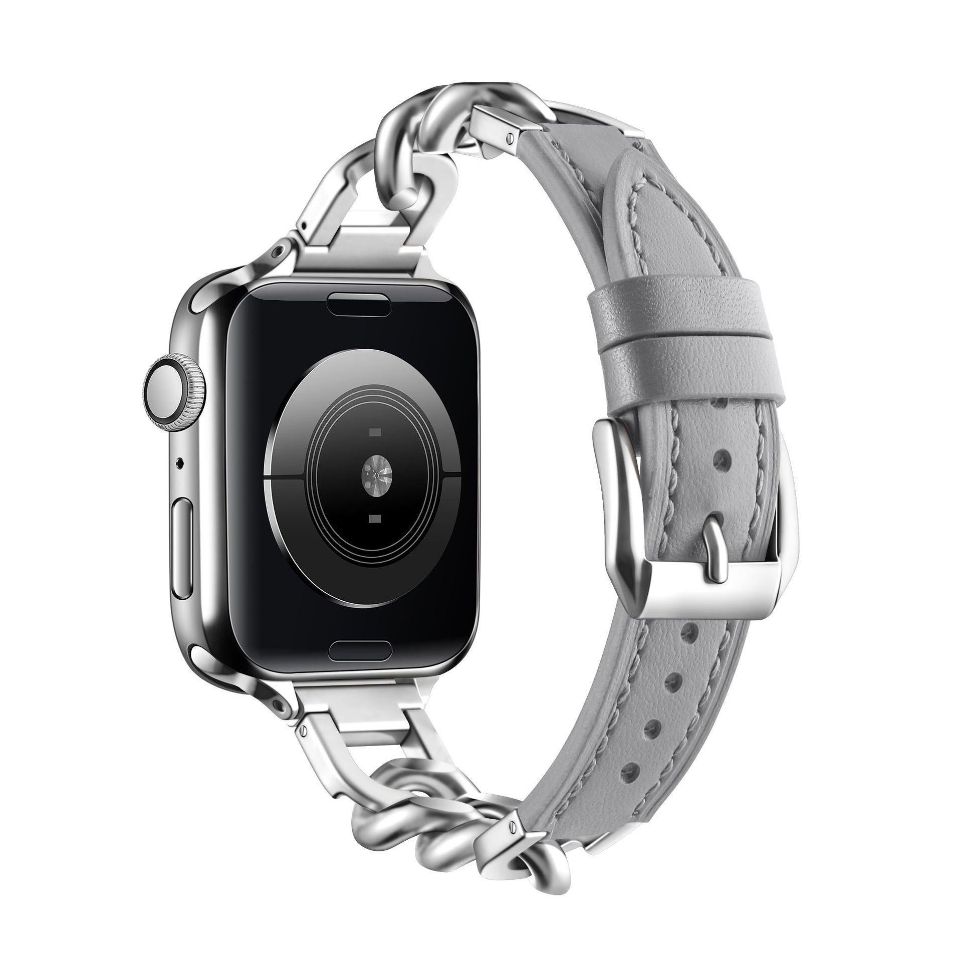 Stainless Steel Leather Single Row Denim Chain Iwatch Strap 40efde6e 3fa9 4bf9 a436 c801e1265a10