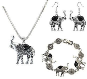 European and American retro turquoise elephant carved three-piece suit jewelry 411339367872