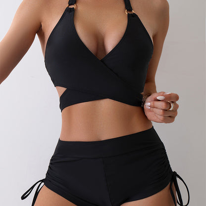 Fashion Cross Hollow Out Tied Women's Split Suit 41169030 f916 4c91 8dbd a62d5275e274