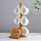 Six-piece Simple Ceramic Cup Set 200ml Tea Cup Coffee Cup Three-dimensional Bamboo and Wooden Bracket Striped Non-slip Coaste