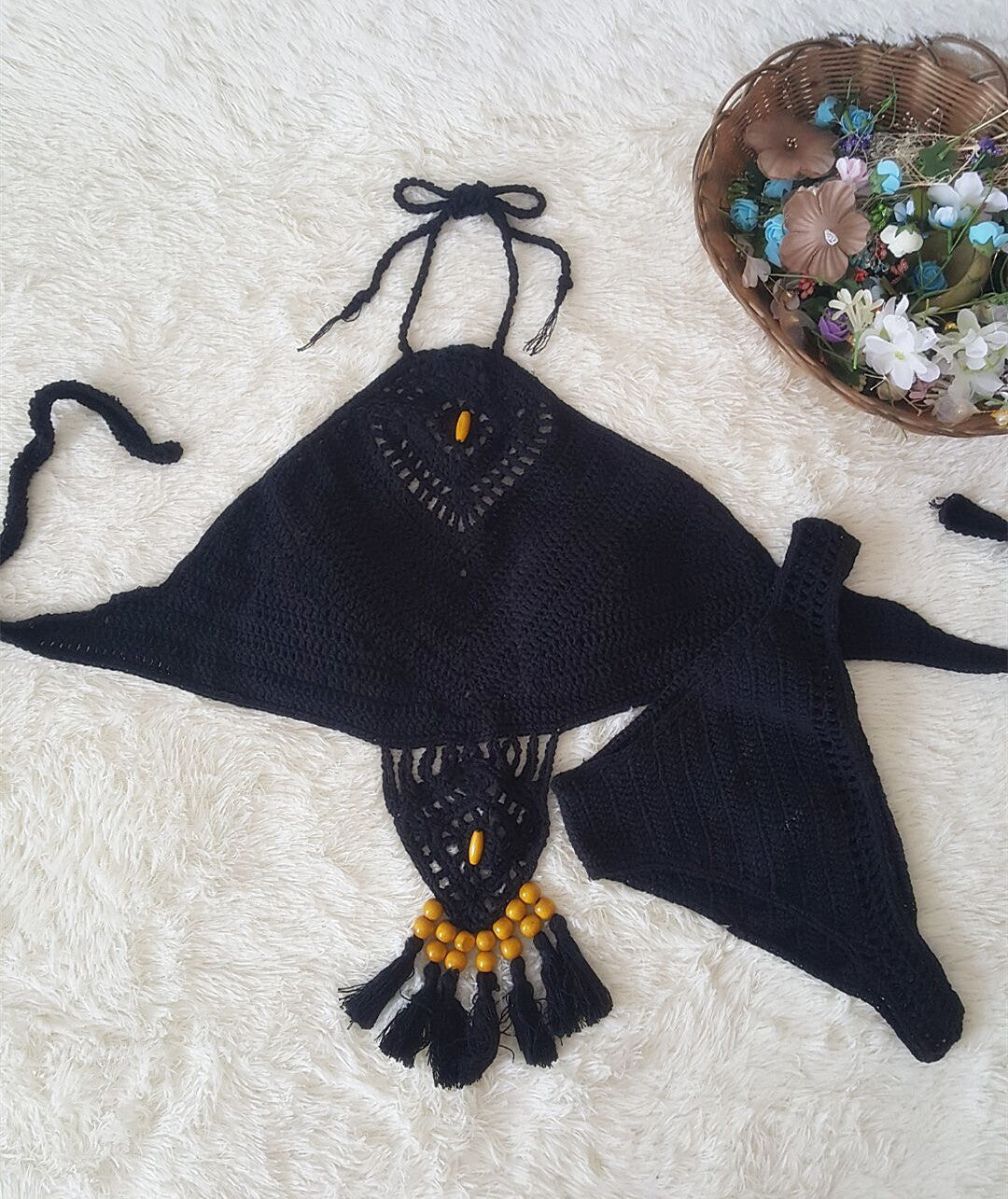 2021 Europe and the United States new woman swimsuit set, beach sunshine bath, foreign trade Crochet Crochet tassel bikini - HD Wireless Product #11