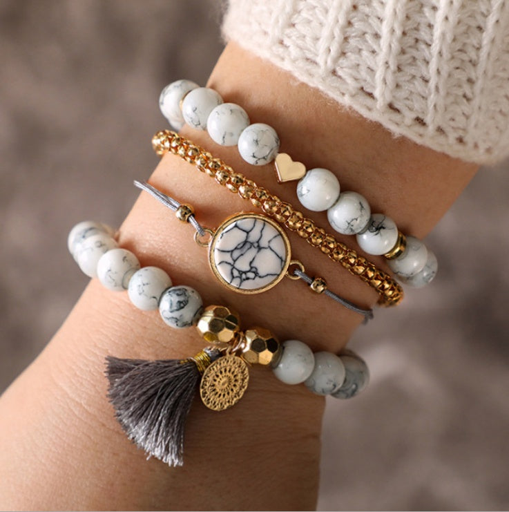Geometric Creative Hollow Fringed Pine Stone Bracelet Four-piece 416186203787