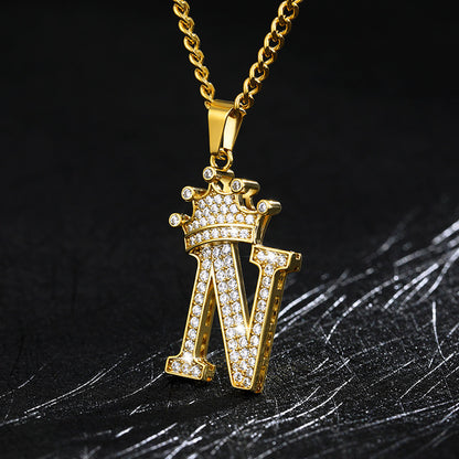 Crown Pendant Stainless Steel Letter Necklace 4163318114338