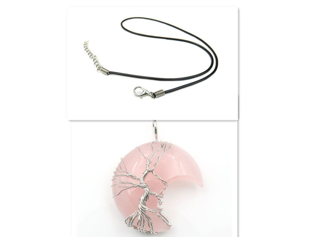 Cross-Border New Handmade Necklace Jewelry Moon Natural Crystal Stone Tree Of Life Jewelry Pendant Necklace Accessories 41822