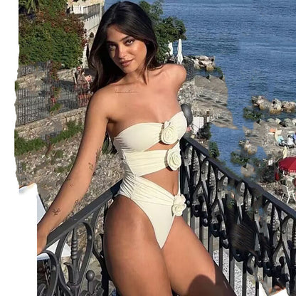 Ladies Hot Spring Three-dimensional Flower BIKINI One-piece Swimsuit 41c50332 c860 408f a2ad b2a51beee399