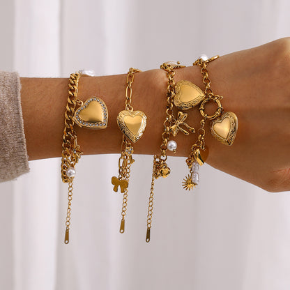 Love Chain Bracelet Fashion Titanium Steel Pearl Bow Bracelet