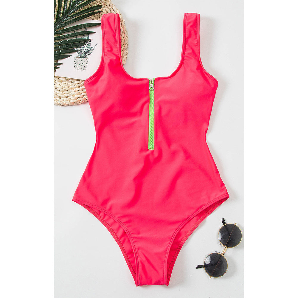 Ladies zipper sexy one-piece printed swimsuit women swimwear 420058590582