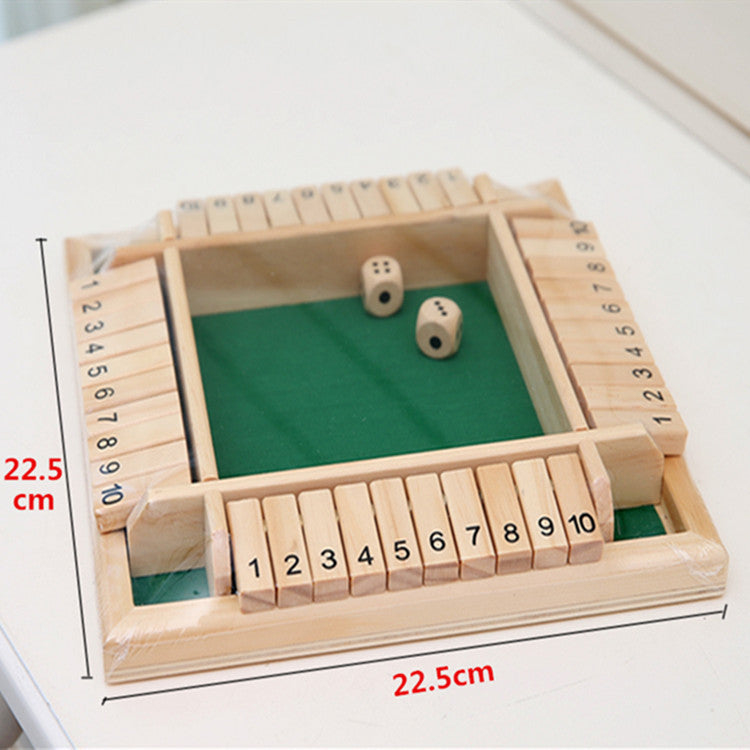 Deluxe Four Sided Shut The Box Dice Board Game 4 Sided 10 Number Wooden Flaps Dices Game Set for Pub Bar Party Supplies 42092