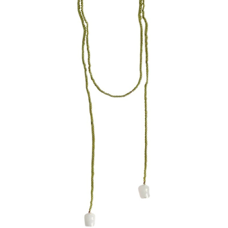 Natural White Jade Lily Olive Green Crystal Winding Necklace 421625f8 713e 41b1 a55f d90d7aa0e179