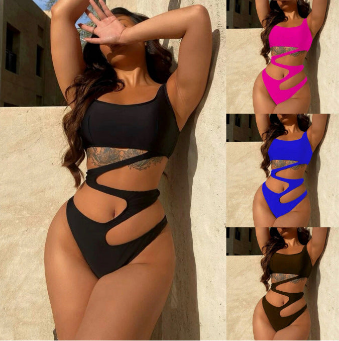 Sexy One-piece Bikini Solid Color Hollow-out Swimsuit Cross-border Foreign Trade 422e0ebb 369b 4bfb 878c 42756545eddc