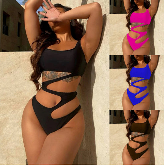 Sexy One-piece Bikini Solid Color Hollow-out Swimsuit Cross-border Foreign Trade 422e0ebb 369b 4bfb 878c 42756545eddc