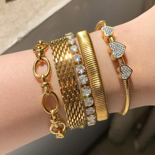 Retro Set Silver Crystal Heart Shaped Women's Bracelet Five Piece Set Fashion Geometry Adjustable Infinite Symbol Jewelry 423