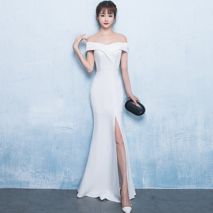 Banquet evening dress word-shoulder fishtail dress 424345736571