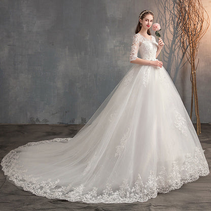 Wedding Dress Trailing Deep V Neck Lace High Waist Wedding Dress Long Sleeves 4243ee52 5065 4b8d 88b1 4ff297b76443