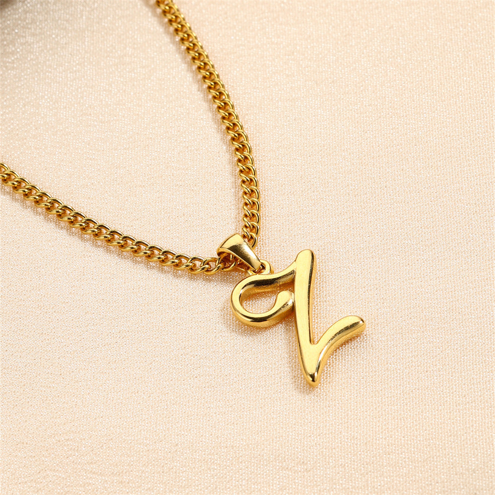 Simple Elegant Necklace Stainless Steel 18K Gold Mini English Letter Pendant 42788f8d 181d 4232 8459 ae2e7df78dbe