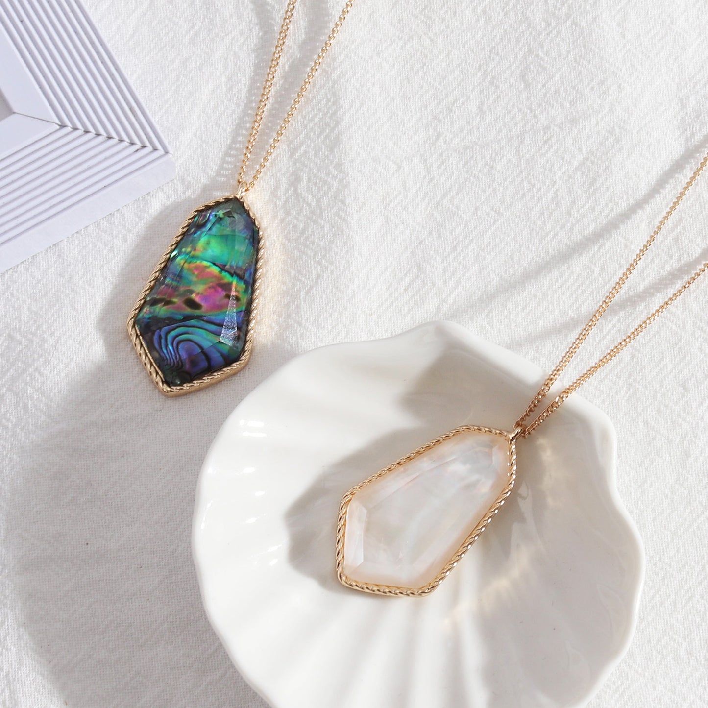 Abalone shell long faceted resin necklace 428452918526
