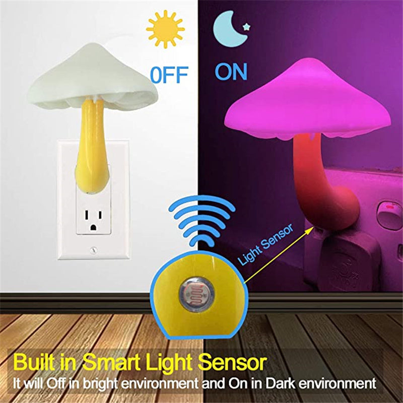 LED Night Light Mushroom Wall Socket Lamp EU US Plug Warm White Light-control Sensor Bedroom Light Home Decoration 4292daf9 a