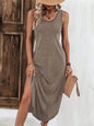 European And American Summer Women's Sleeveless V-neck Slit Mid-length Knitted Dress 42ea01e9 8e20 4bbf 8991 255bc556ad8b