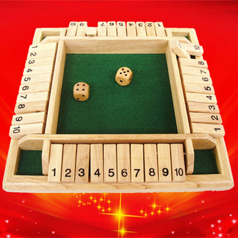 Deluxe Four Sided Shut The Box Dice Board Game 4 Sided 10 Number Wooden Flaps Dices Game Set for Pub Bar Party Supplies 43129