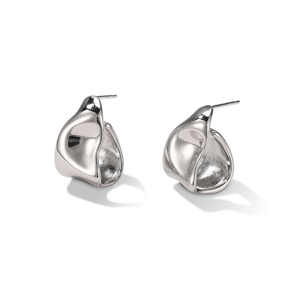 925 Silver Needle New Simple And Irregular C- Shaped Stud Earrings - HD Wireless Product #4