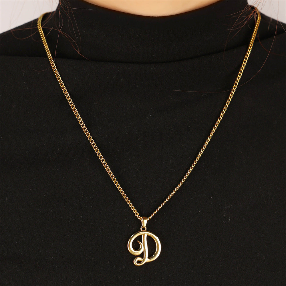 Simple Elegant Necklace Stainless Steel 18K Gold Mini English Letter Pendant 433a8f45 f5ff 4833 af6c 2de059bded2d