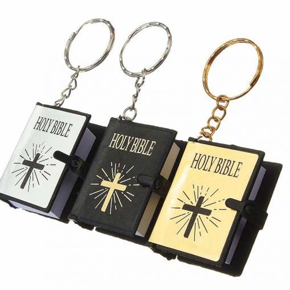 Mini English HOLY BIBLE Key Chains Real Paper Readable Bible Christian Keyrings Car Key Chains Bag Ornaments Religious Jewelr