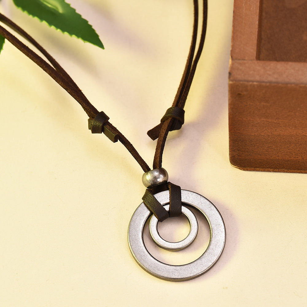 Double circle hollow leather cord necklace 435515111458722
