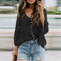 Womens Solid Color V Stitching Breasted Flared Sleeve Top 43612fe1 f4d9 4e95 a4d9 df9bacdeffc7