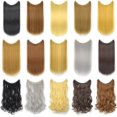22 inches Invisible Wire No Clips in Hair Extensions Secret Fish Line Hairpieces Silky Straight Synthetic - HD Wireless Product #1