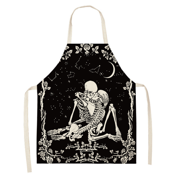 Halloween Skull Printed Cotton And Linen Apron 43aba55d bb19 4607 a485 bf0372cefdde