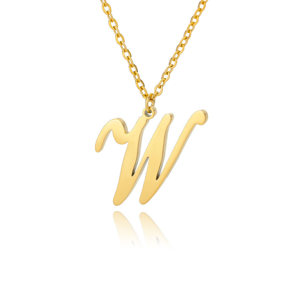 Stainless Steel 26 English Letter Necklace 43b74397 3433 4899 8236 357d23240563