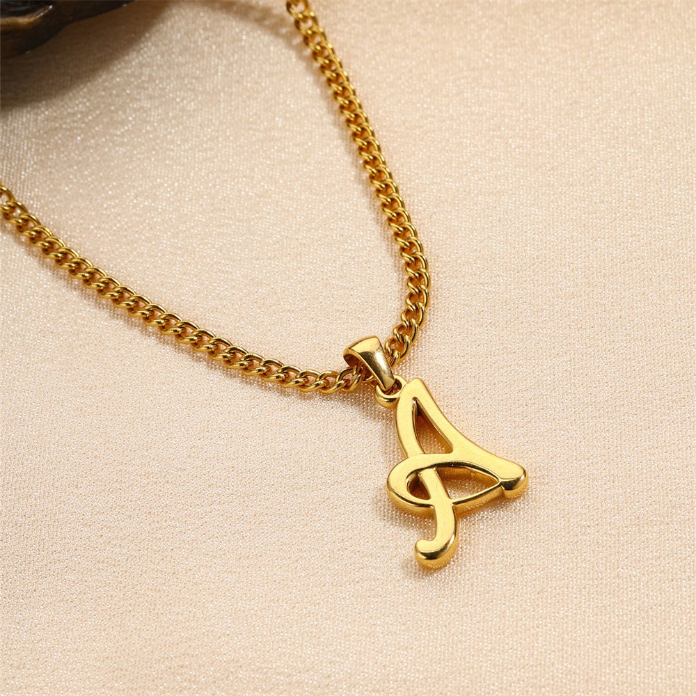 Simple Elegant Necklace Stainless Steel 18K Gold Mini English Letter Pendant 43d6eb70 a1e7 42e9 8cd2 df010b823532