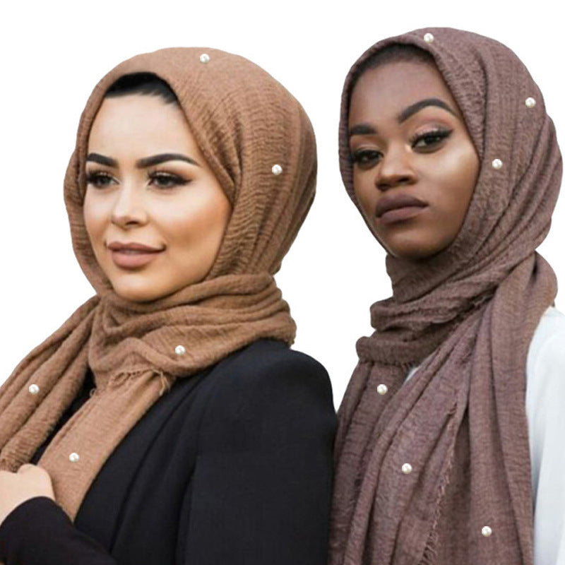 Cotton and linen crumpled monochrome scarf 440000228450