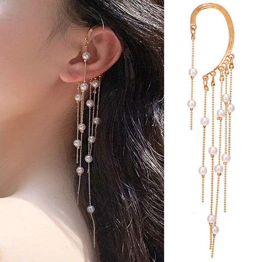 No Pierced Pearl Tassel Long Ear Clip 441221b2 68bc 47d2 a449 e8ef3d6a6266