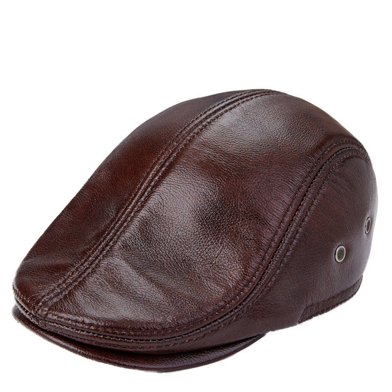 Men Genuine Cowhide With Ear Flaps Beret Hats 44207991011