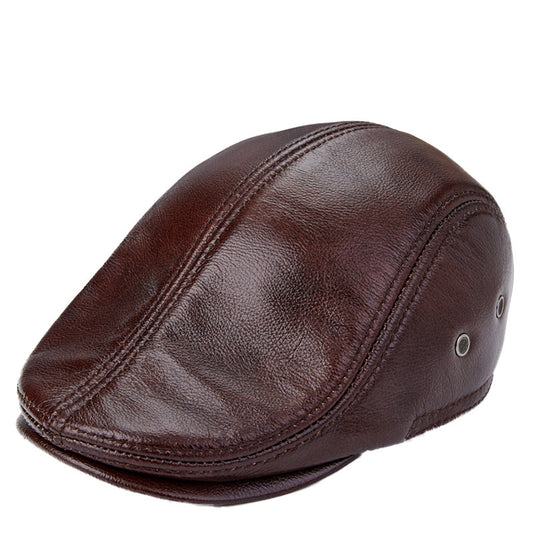 Men Genuine Cowhide With Ear Flaps Beret Hats 44207991011