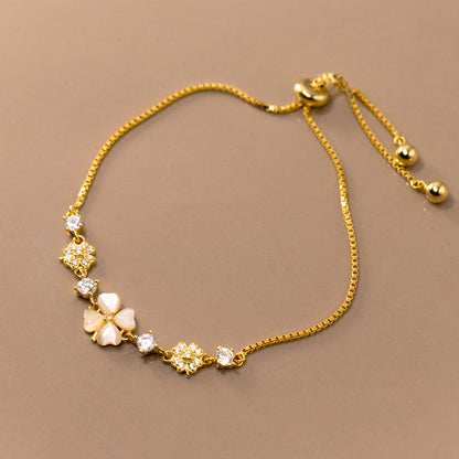 Silver Diamond Four Petal Flower Synthetic Opal Women's Bracelet 44465280 4198 44cf a108 a2cc1b654c5b