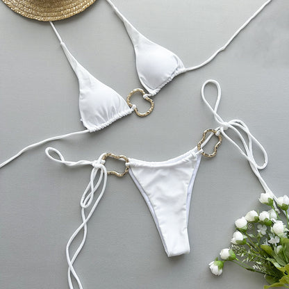 Sexy Bikini Pure Color Tied Split Ladies