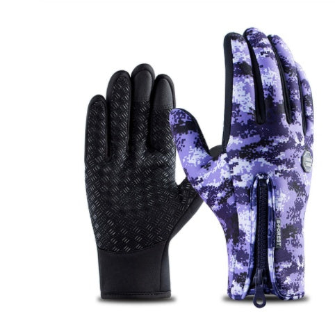 Outdoor Waterproof Gloves Touch Screen Windproof Riding Zipper Sports Winter Warm Fleece Mountaineering Gloves 445580695129