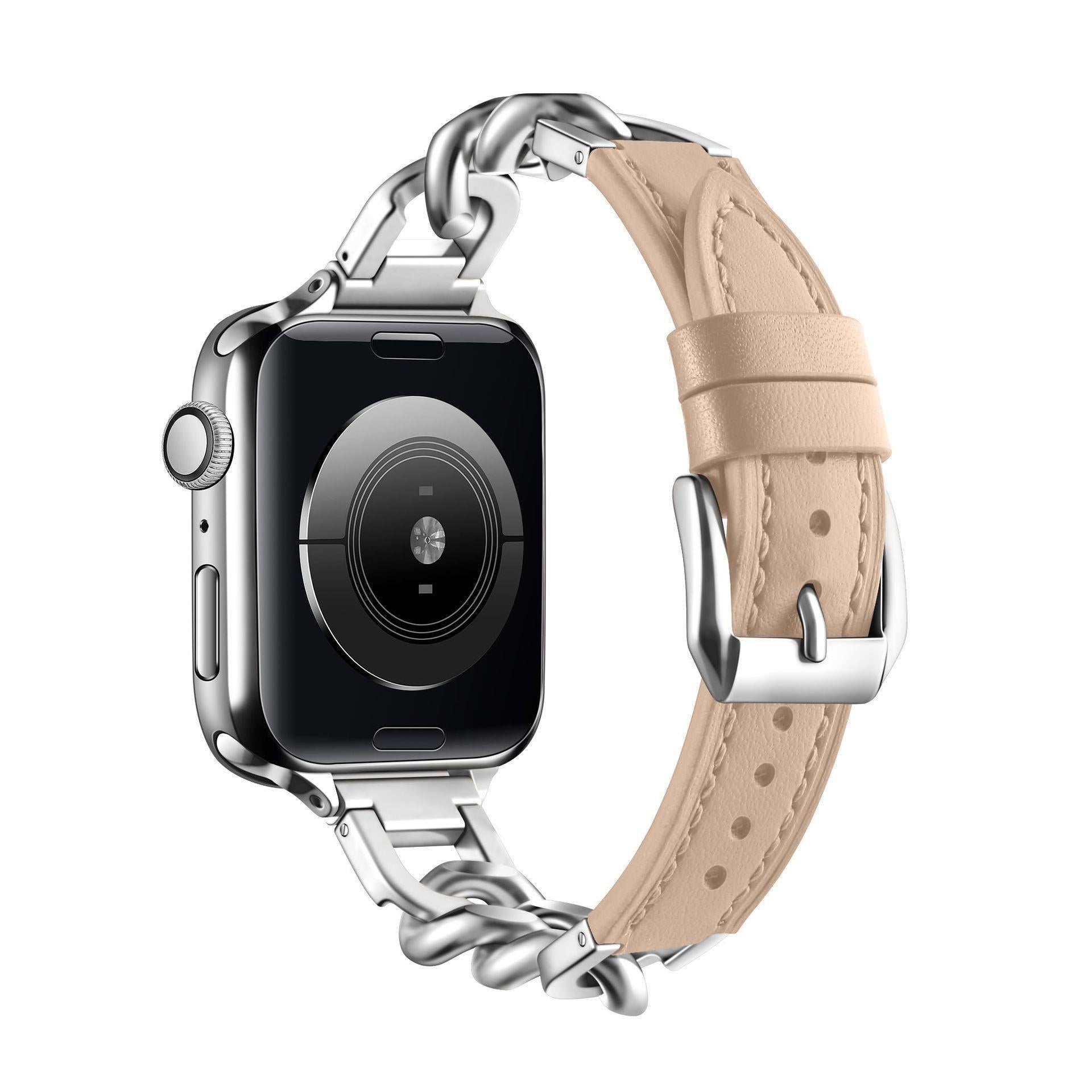 Stainless Steel Leather Single Row Denim Chain Iwatch Strap 445d97b4 85f3 4134 a223 f85b55e9acb6