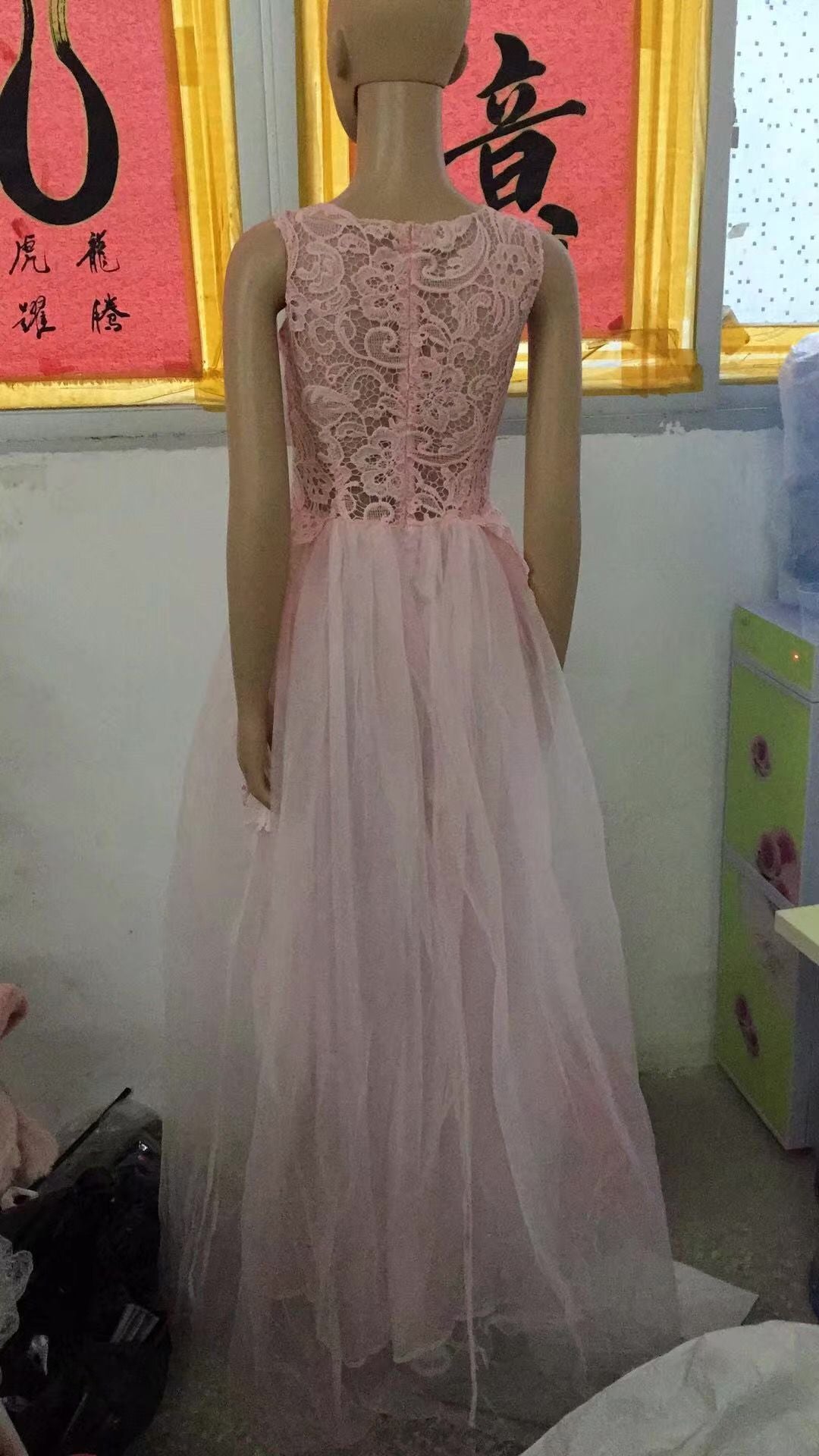 Women Wedding Dress Sleevless Flowers Lace Dress 4462710959727