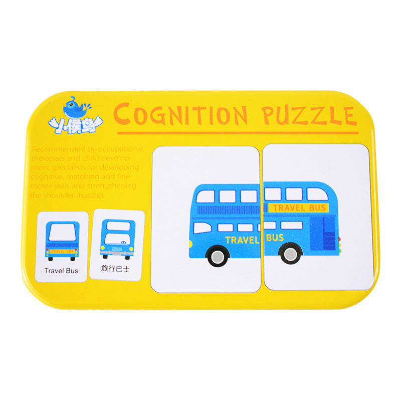 Children's Cognitive Card Iron Box Jigsaw Puzzle Matching Fruit Learning Card 446347671216