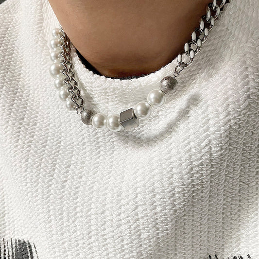 Men's Cuban Pearl Double Stitching Design Necklace 447982e3 e9a6 4847 8caf 0b18ae0fc527