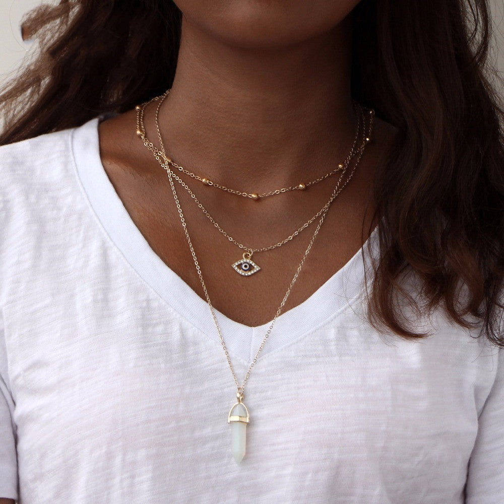 Diamond Eye Pendant Triple Chain 4483441956511